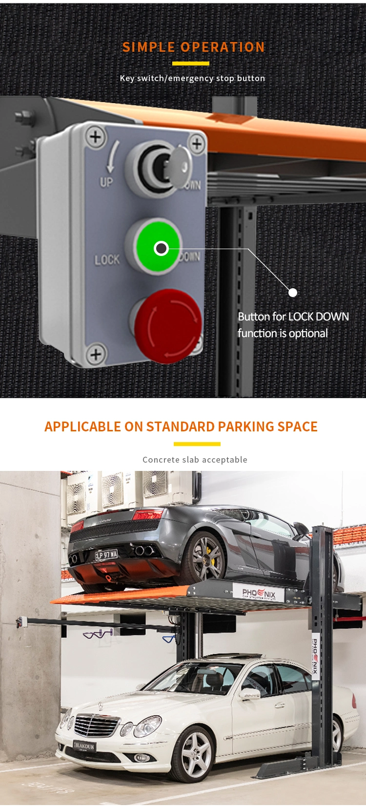 CE Approved Hydraulic Car Stacker Mechanical 2 Post Car Parking Lift