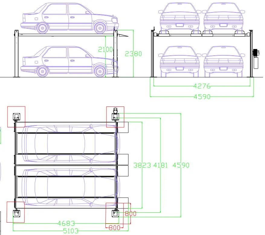 3000kg Two Level Hydraulic Car Lifts Parking System