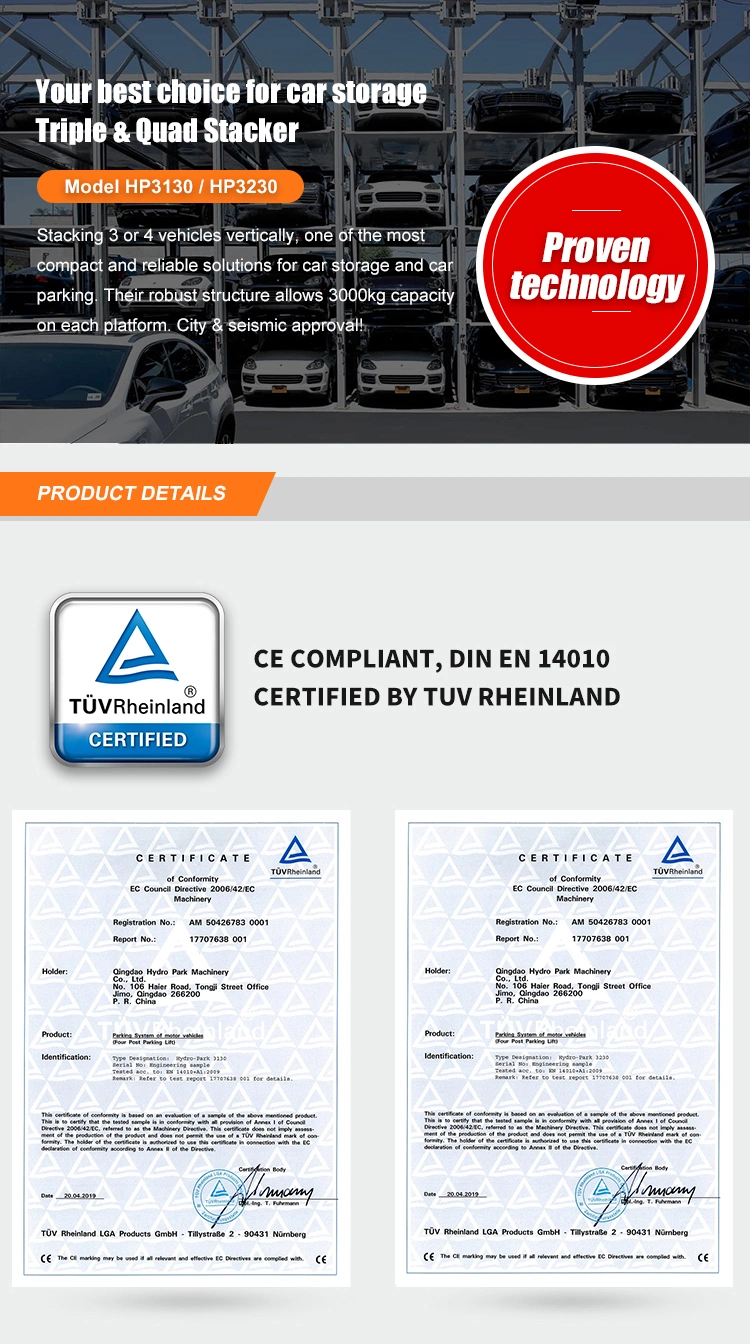 Effective Quad Stacker Car Parking Lift with CE TUV Eac